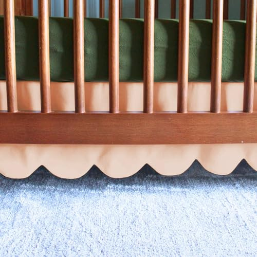 100% Microfiber Scalloped Mini Crib Skirt 24x 38 with 10 Inch Drop Lenght with 4 Split Corners for Baby Boys Girls Soft Nursery Toddler Bed Skirt - Blush Solid
