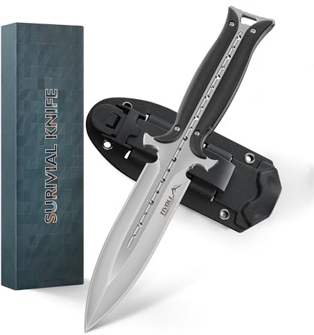 TIVOLI Outdoor Messer Feststehendes Klingen, Full Tang Jagdmesser mit Kydex-Hülle, Gürtelmesser mit Multifunktionswerkzeug, Geeignet für Camping, Dschungel-Exploration, Wandern in Schwarz