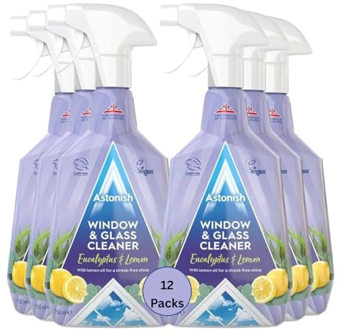 Astonish Window & Glass Cleaner 750ml Pack of 12 Streak-Free Shine, Sparkling Finish – Powerful Spray for Windows, Mirrors, Glass Tables, Shower Screens, Home & Office Cleaning