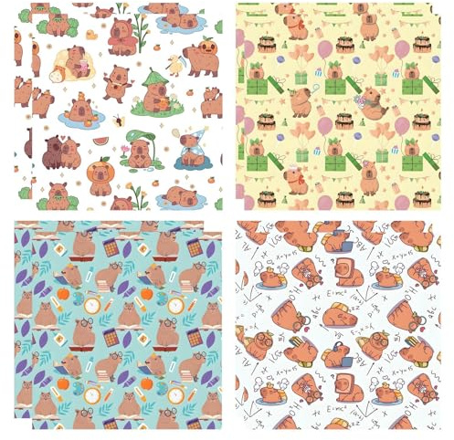 8 Pcs Capybara Wrapping Papers, Cute Animal Wrapping Paper Capybara Theme Birthday Wrapping Paper Kids 50x70cm, Suitable for Boys and Girls' Birthday Gift Diy Wrapping Papers