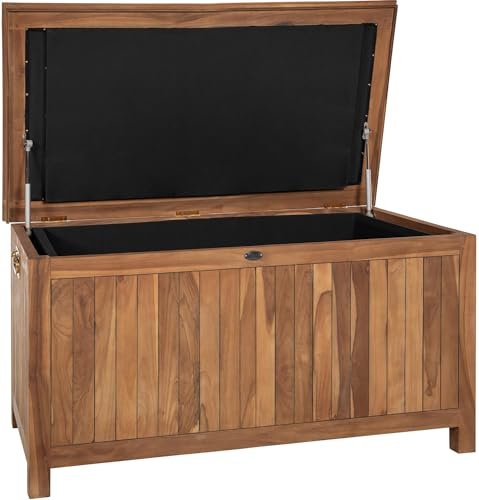CLP Auflagenbox wasserdicht XXL Novena, große Gartenbox aus Teakholz wetterfest, Kissenbox Outdoor für den Garten, Farbe:Teak, Größe:120 cm