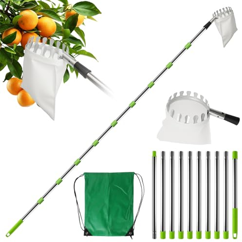 4.2m Recogedor de Frutas Telescopico, Recogedor de Cerezas con Varillas de Extensión, Frutas Herramientas Recolectoras para Peras Cerezas Ciruelas Manzanas Naranjas