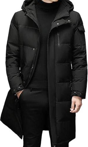 Herr Dunparkas med huva, tjockare, isolerad, varm och puffig dunparkas, svart, extra stor