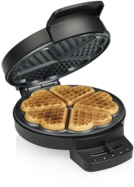 Princess Piastra per Waffle Deluxe, 5 Waffle a Cuore, 1000 W di Potenza, Rivestimento Antiaderente, Spie di Controllo, 01.132378.01.001
