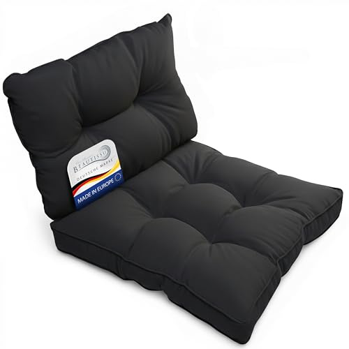 Beautissu 2er Lounge Auflagen Set Sitzkissen Outdoor 70x70 cm & Rückenkissen 70x40 cm – Wetterfest Schmutzabweisend Polsterauflagen für Gartenmöbel Lounge Kissen Outdoor Sitzpolster Anthrazit