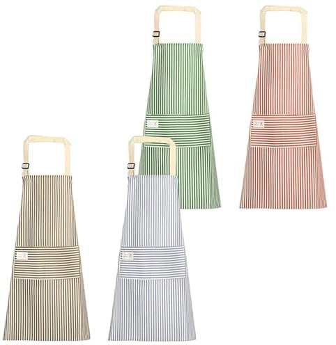 Eulihent 4 Pezzi Grembiule Cucina Donna/Uomo, Regolabile Apron Grembiuli da Cucina Donna Cotone Lino con 2 Tasca per Cucinare, Cuocere, Dipingere, Lavori Domestici (4 colori)