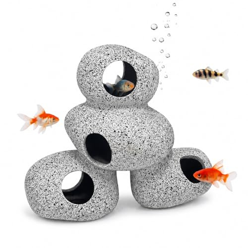HONMINHUA Aquarium Cave Rocks Safe Fish Tank Decorations Ceramic Fish Tank Ornaments Aquarium Hideaway Rocks for Aquatic Pets to Breed Play and Rest (4)