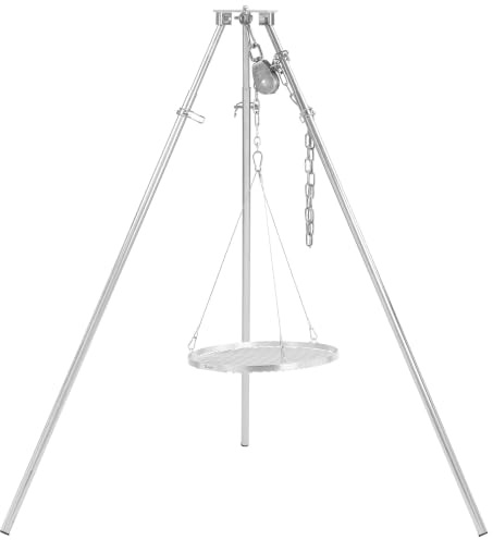 BBQ-Toro Barbacoa giratoria con tres patas de 50 cm de diámetro | acero inoxidable | altura ajustable 119-184 cm | trípode para brasero, parrilla giratoria sin brasero, barbacoa de jardín | barbacoa