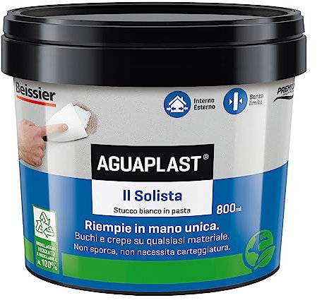 Aguaplast Il Solista, stucco leggero per riempire crepe e buchi in mano unica senza ritiro. Essicazione rapida 800ml