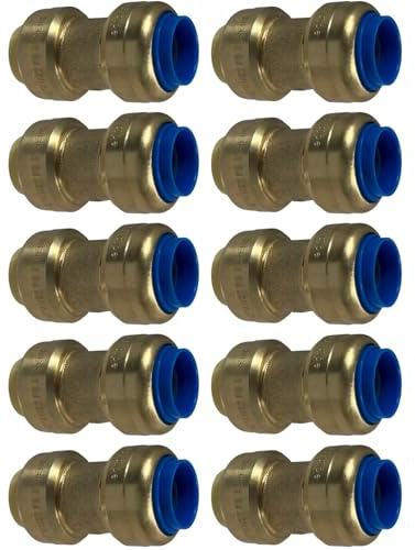 10 PIECES XFITTING 1/2 X 1/2 PB (POLYBUTYLENE) CONVERSION PUSH FIT COUPLINGS - BRASS