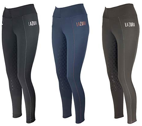 Lazura - Winter-Reitleggings für Kinder Lisa | Thermo-Leggings zum Reiten | mit Silikon-Vollbesatz & Handytasche | atmungsaktive Winter-Reithose | Mädchen Reitbekleidung in Navy | Größe 164