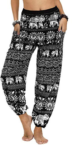 Nuofengkudu Mujer Hippies Pantalones Bolsillos Estampados Yoga Pants