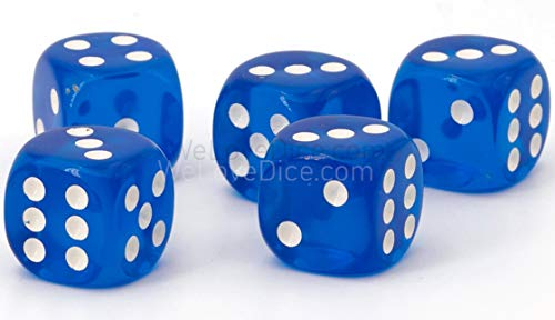 16mm W6 Würfel blau transparent/weiß - Made in Germany! - 5Stk