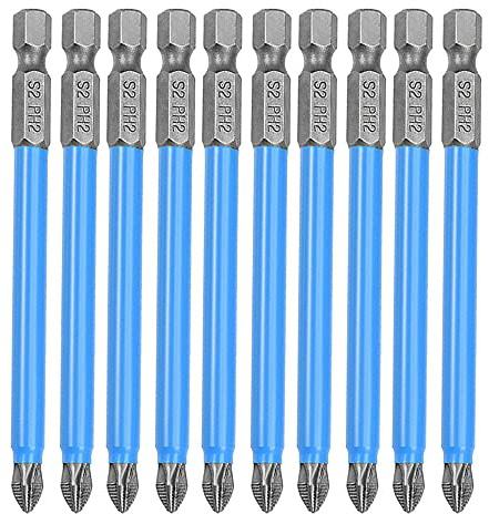Saipor 10pcs PH2 Magnetic #2 Phillips Screwdriver Bit Set Hex Shank Phillips Head Drive Bit Cross Anti-Slip Screw Driver Power Drill Bit Screwdriving Bit for Electric Hand Screwdrivers|PH2 X 90mm