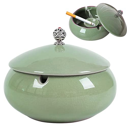 Cendrier en Céramique avec Couvercle, Cendrier Extérieur pour Patio avec Couvercle, Cendriers Coupe-vent pour Cigarettes pour Usage Extérieur Intérieur pour Balcon Restaurant Bar Maison Bureau (B)