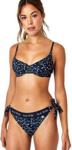 Jack Wills Womens Carlton Balcony Bikini Top Balconette Lightweight Tie Navy Print 34B