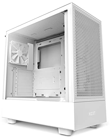 NZXT H5 Flow - CC-H51FW-01 - ATX Mid Tower PC Gaming Case - Front I/O USB Type-C Port - Quick-Release Tempered Glass Side Panel - White