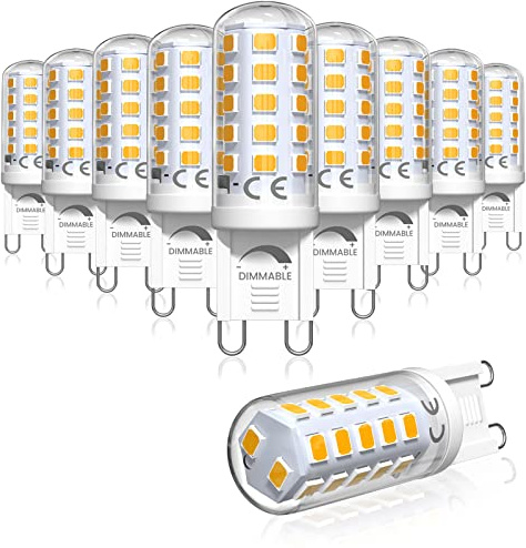 Bonlux Ampoule LED G9 Dimmable Blanc Chaud 2700K, 4W Equivalent Lampe Halogène 40W G 9, Petite Ampoule Culot GU9, Économie d'énergie, Sans Scintillement, Angle de Faisceau 360°, AC220-240V, Lot de 10