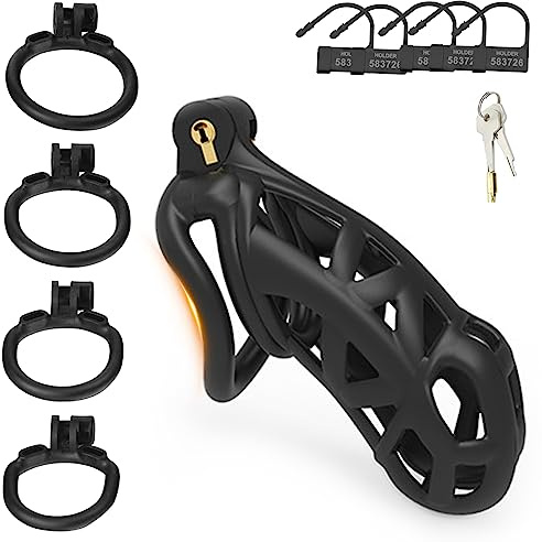 BDSMYOU Chastity Cage Gabbia per Pene Sex Toys,Bondage Gabbia di Castità per Uomo,con 4 Anelli Testicolari Arcuati,Cintura di Castità,Sexytoysys Uomo,Toys Sessuali per Uomini Schiavo (L)