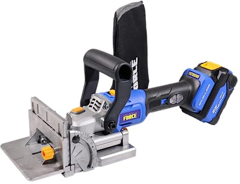 Steel Force BJ184 Wood Biscuit Plate Joiner 4 Brushless Cordless with 20V 5.0Ah Battery and Charger, 8mm 5/16 Dilling Bits, Up to 1-1/2 Drilling Depth