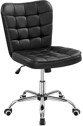 Yaheetech Homeoffice Stuhl, Schreibtischstuhl, Drehstuhl höhenverstellbar Schminkstuhl, Bürostuhl ohne Armlehne, Polsterstuhl mit Rollen, Kunstleder Schwarz