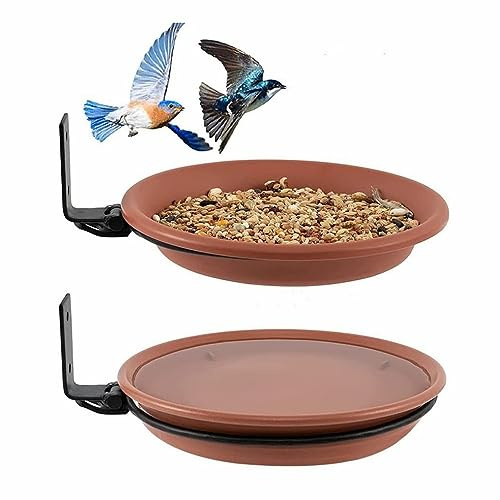 Norhogo Abreuvoir pour Oiseaux Sauvages Extérieur - Baignoire et Distributeur de Nourriture pour Balcon (Brun) (2)