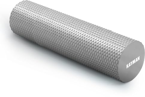 KAYMAN Sports Foam Roller Sports Recovery, Deep Tissue Muscle Tension Relief & Circulation Increase Portable & Lightweight Self Massager for Back, Legs, Gym, Pilates & Yoga EVA 90 x 15cm (Grey)
