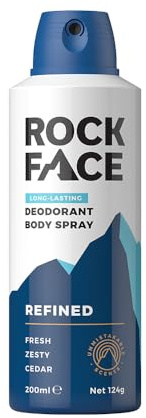 Rock Face Men's Body Spray - Refined Fragrance Body Spray Deodorant for Men, 200ml, Sandalwood & Cedar Scent, Long Lasting