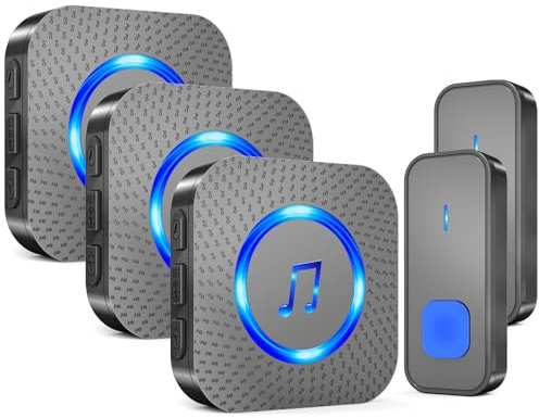 SURFOU Wireless Doorbell, Waterproof Battery Operated Cordless Doorbell with 3 Receivers Operating at 1,300 Feet Long Range with 55 Chimes 5 Volume Levels LED Flash, Black