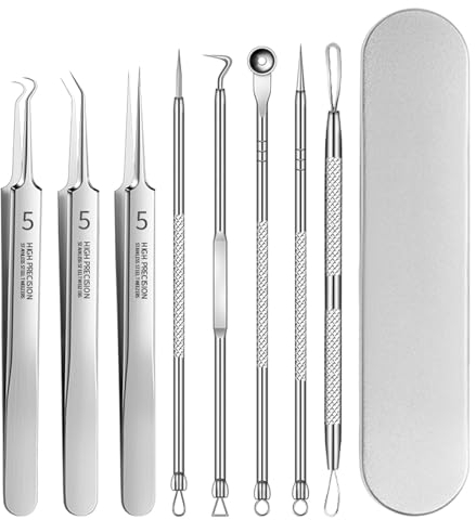 Trendecor 8 Stücke Mitesserentferner Komedonenquetscher Set,Edelstahl Pinzette Mitesserentferner Blackhead Remover mit Akne Pickel Pinzette Mitesser Entferner für Nasen-Gesichtspflege