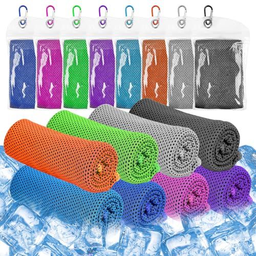 GOTRUST 8pcs Toalla de Enfriamiento Microfibra, 100x30cm Toallas Deportivas para Gym, Secado Rápido y Refrescante para Yoga, Golf y Fútbol