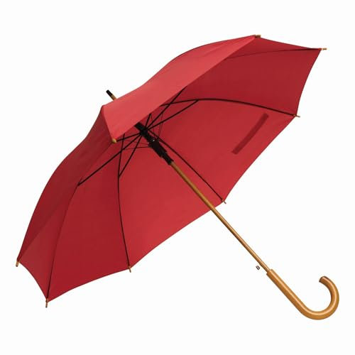 Preiswert&Gut Stockschirm Groß Ø103cm Damen & Herren Holzstange - Holzgriff - Automatik Regenschirm - Stockschirm mit Stocklänge 89cm (Rot)