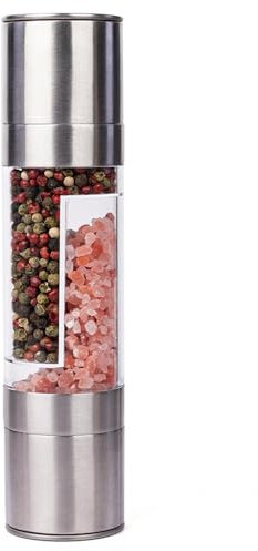 2 in 1 Salz und Pfeffermühle Manuell, Dual Pfeffer Salzmühle Set, Edelstahl Gewürzmühle Pfeffer Mühle Muskatnuss Mühle mit Verstellbarem Keramikmahlwerk