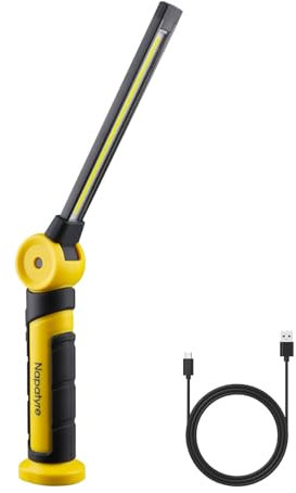 Naptyre Linterna Taller LED Recargable, 1000LM Luz de Trabajo con Base Magnética y Rotación de 120°, 5 Modos, 4000mAh Lámpara de Taller Portátil para Garaje Cámping Emergencia (1 Pieza)