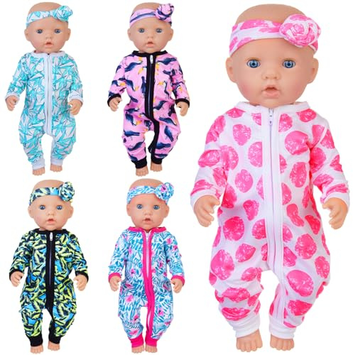 ZITA ELEMENT 5 Sets 14-18 Inch Baby Doll Clothes Outfits Casual Wear for 17 Inch Baby Doll 10 Pcs Girl Doll Clothes and Headbands for 14-18 Inch Dolls(Not Include Dolls)