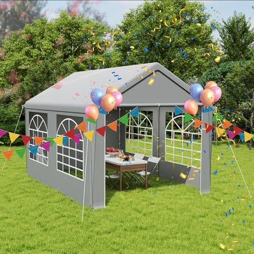 Aufun Partyzelt 3x4m Grau, Wasserdicht & UV-beständig, Stabil mit Verzinktem Stahlgestänge, 4 Abnehmbaren Seitenwänden mit Fenstern, Schnellaufbau Pavillon für Garten, Hochzeit, Festival & Grillparty