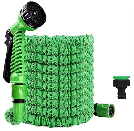 CABLEPELADO Manguera Extensible de Jardín, Manguera de Riego a Presión con Pistola, 7 Modalidades de Riego, Fabricada en Polipropileno Resistente, Verd (Hasta 7,5 m)