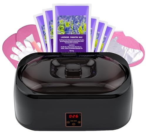 Paraffin Wax warmer for Hand and Feet, Includes 4000ml Wax warmer Machine and 6 packs of Lavender scented Paraffin Wax, Enjoy take care of your hands and feet (black)
