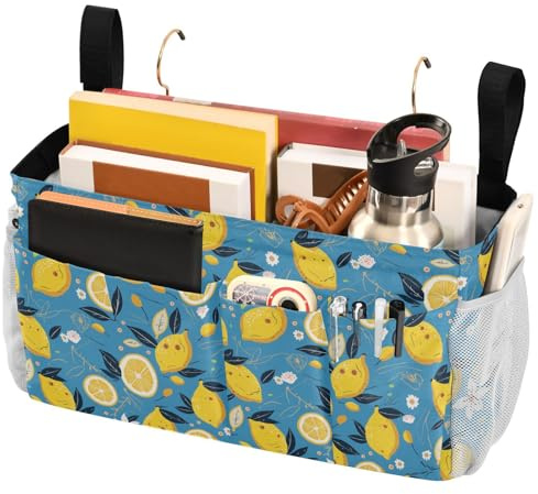 FRODOTGV Mesitas de noche con bolsillos grandes y soporte para botellas, bolsas organizadoras colgantes para dormitorio, loft, tienda de campaña, cortina, litera, accesorios de estante de limones