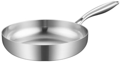 Homeponnew Sartén de acero inoxidable 304 con fondo plano para panqueques y filetes, rendimiento antiadherente, mango ergonómico, 38,5 cm