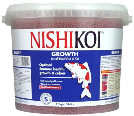 Nishikoi Growth Complete Food for Koi and Pond Fish - Small Pellets - 2.5kg | Complete Summer Nutrition for Koi and Pond Fish, Colour Enhancing Formula with Prebiotics.