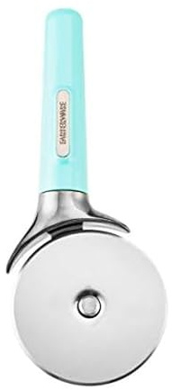 Farberware Pro Stainless Steel Pizza Cutter with Thick Blade to Cut Through Crust, Quesadillas, Brownies, ect, Elevated Wheel to Prevent Countertop Mess,Dishwasher Safe, Aqua, 9.37-Inch