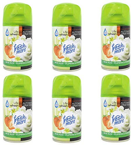 Fresh & More Lufterfrischer Nachfüller (6er Pack) 250ml, Weiße Rose - Plumeria & Erdbeere