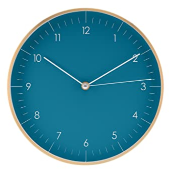 LUUK LIFESTYLE Modern Wall clock silent in Blue Dial with Gold frame (24 cm), Minimalist design, Gift for housewarming, Decoration for Kitchen, Living room, Office, Bedroom, Bathroom, Classic Analog