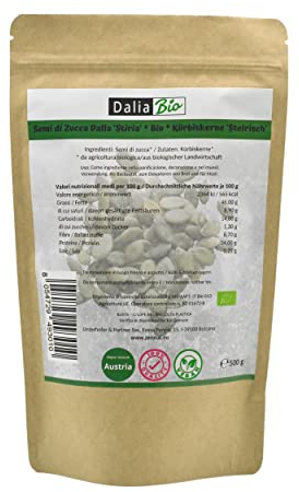 Dalia - Graines de courge BIO 500g | Graines de courge sèches sans gluten, non salées et pelées | Qualité Premium |Origine Styrie - Autriche
