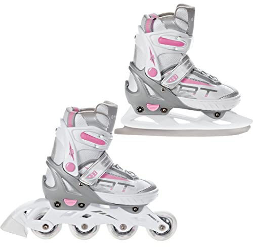 RAVEN Profession Pattini in linea Inline Skates per bambini e adulti OPZIONALE 2in1 con Pattini da ghiaccio regolabili (White/Pink con pattini di figura, 31-35 (20,5cm-23cm))