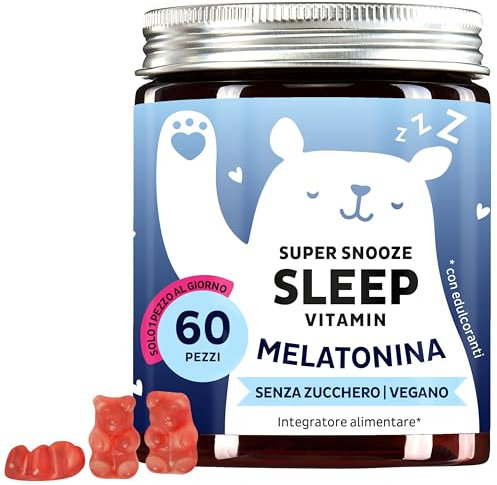 Super Snooze Sleep Vitamin - Sonno naturale - Melatonina 1mg con Vitamina B6-60 Pezzi (2 Mesi) - Senza Zucchero, Vegano - Bears with Benefits