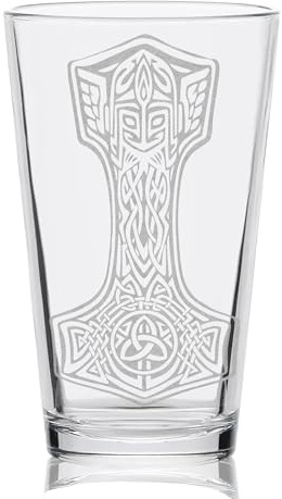 MJOLNIR HAMMER Engraved Beer Pint Glass | Inspired by Vikings & Norse Mythology | Great Gift Idea!