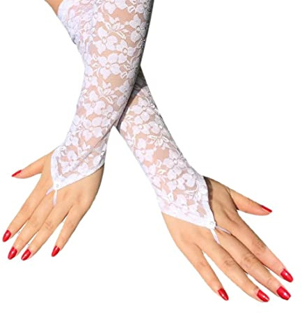 WEIESCIE Brauthandschuhe Abendhandschuhe Lang Fingerlos Handschuhe mit Spitze für Hochzeit Party