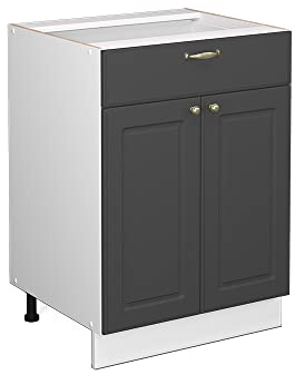 Vicco Küchenunterschrank Fame-Line, Anthrazit-Gold/Weiß, 60 cm mit Schublade, ohne Arbeitsplatte